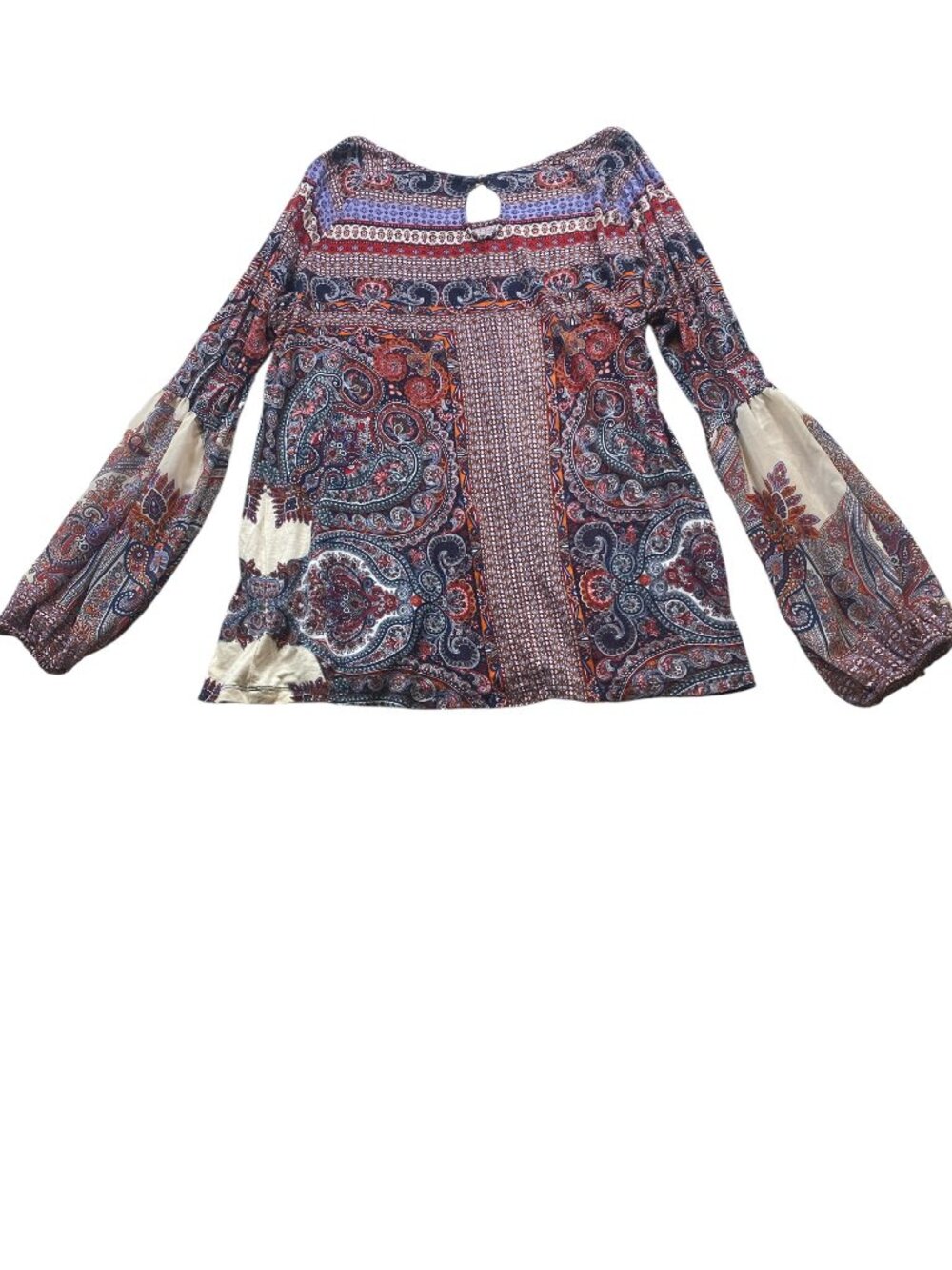 One World BOHO Persian Paisley Long Bishop-Sleeve Top L #171D - Picture 4 of 8